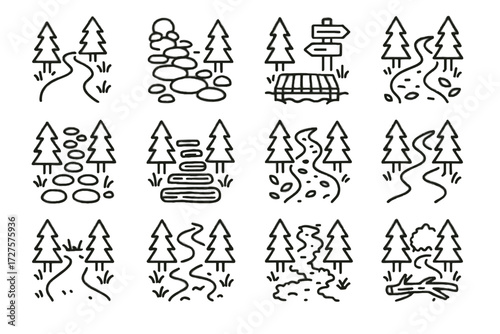 Dirt forest log clearing small wooden vector icon branch path crossing icons