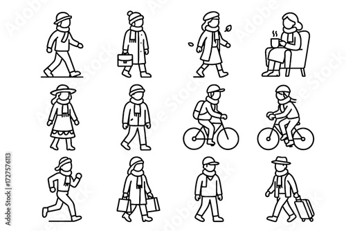 Winter shopping scarf uses autumn layering walk icon commute vector cozy outfit
