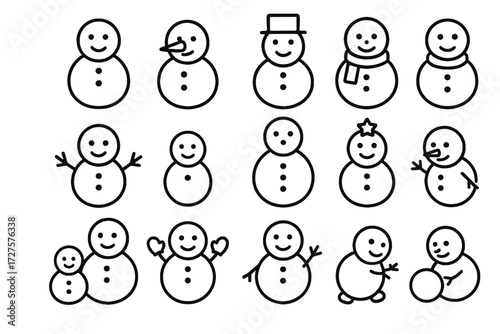 Icon classic snowman mittens hat set nose top large vector decorated