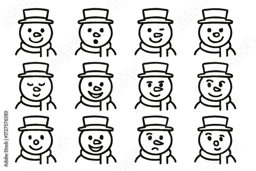 Mischievous winking curious snowman content playful happy cheerful icon expression icons vector