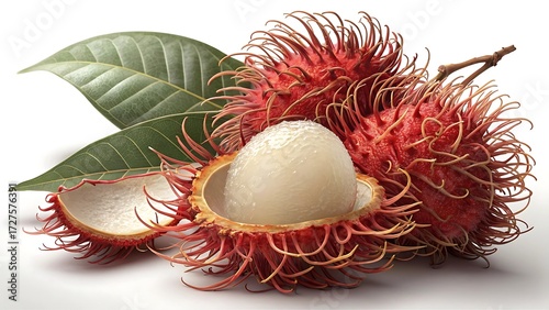 Wallpaper Mural rambutan with leaves on white background Torontodigital.ca