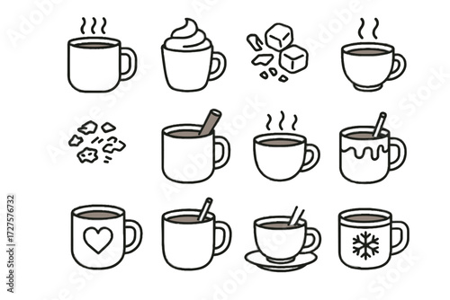 Chocolate ceramic mug hot icon vector foam stick icons cinnamon festive