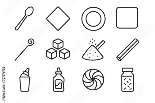 Icons sprinkle stick peppermint bottle icon vector hot cream candy chocolate spoon