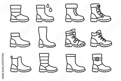 Snow winter thermal icon vector hiking snowboard waterproof buckle boots ankle