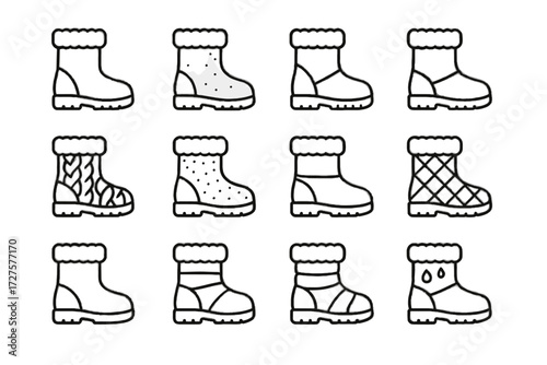 Icon vector suede fleece ribbed leather boot snow coated smooth texture padded