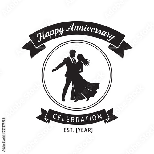 Fototapeta Silhouette typography on ribbon banner with couple dancing