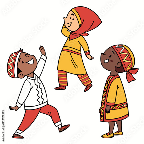 Three children in cultural attire kids girl