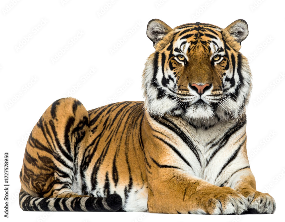Obraz premium Resting Tiger Lying Down with Relaxed Expression, Transparent PNG