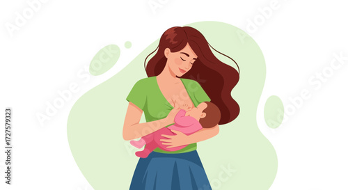 A loving mother gently breastfeeding her baby, symbolizing the tender bond and nurturing care between parent and child in a warm, illustrative style