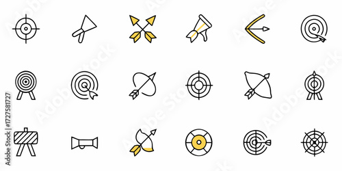 Achieve your goals with precision and focus, represented by these dynamic target and archery icons, perfect for business strategy and success visuals.