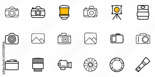 Capturing moments with versatile camera icons and photography essentials, perfect for creative projects and digital storytelling, offering a modern and clean visual style for your designs.