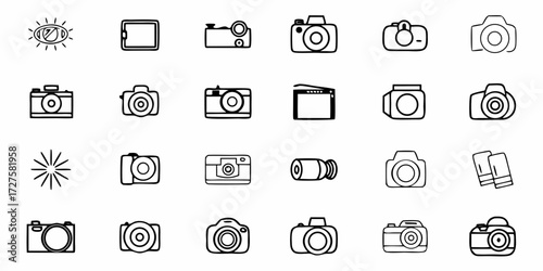Discover a diverse collection of iconic camera and photography icons, perfect for creative projects, digital design, and visual storytelling, capturing the essence of capturing moments.
