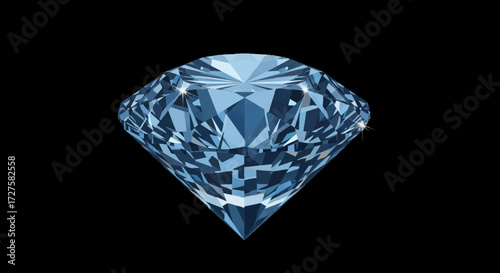 A stunning, brilliantcut blue diamond sparkles with intense light, showcasing its flawless facets and captivating clarity against a deep black background