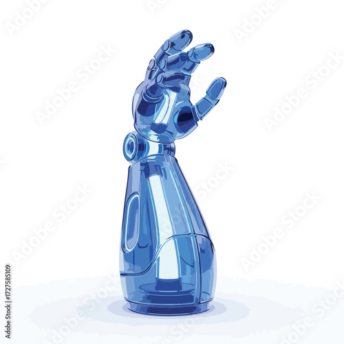 Vector art of a translucent blue robotic arm with intricate detailing, showcasing advanced technology and futuristic design