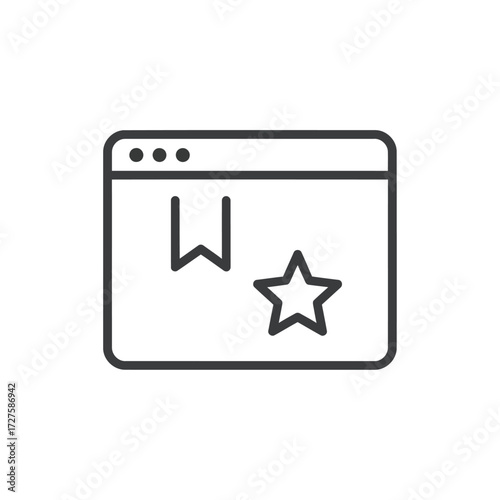 Vector art of website bookmark and favorite shows a browser window with a bookmark and a star, representing saved content and preferences