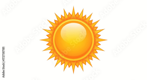 A vibrant illustration of a radiant sun with sharp rays, isolated on a clean white background, symbolizing warmth and energy