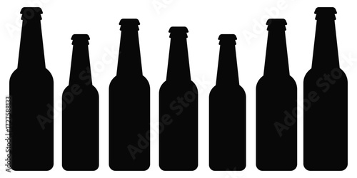 Wine Bottle Silhouette Collection – Minimal Black Vector of Glass Bottles in Various
 Shapes and Sizes