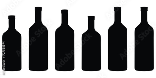 Wine Bottle Silhouette Collection – Minimal Black Vector of Glass Bottles in Various
 Shapes and Sizes