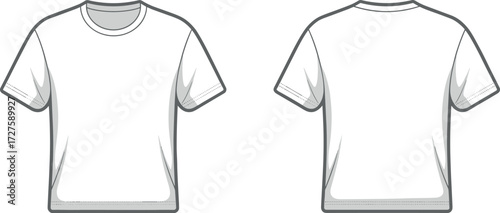Blank short sleeve crew neck t shirt fashion vector flat sketch front and back view template for apparel design illustration
