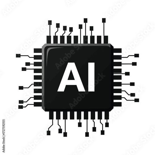 Vector art of artificial intelligence ai chip with circuit board design, representing advanced technology and machine learning capabilities