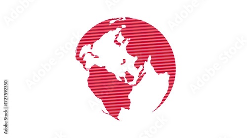 Rotating digital globe with scanline striped and white background. Futuristic technology world map animation. Rotating in Space Scientific Concept Digital web element.