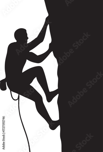 Rock climber silhouette vector, adventurous mountaineer, outdoor sport, extreme climbing action