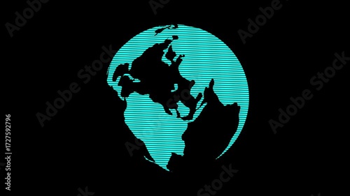 Rotating digital globe with scanline striped and Black background. Futuristic technology world map animation.
