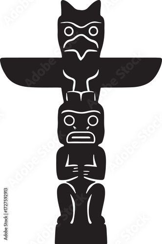 Totem pole silhouette vector, native art design, cultural symbol, carved wooden tribal totem icon