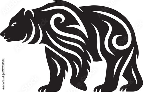 Tribal bear silhouette vector, powerful animal design, wild nature symbol, strength and courage
