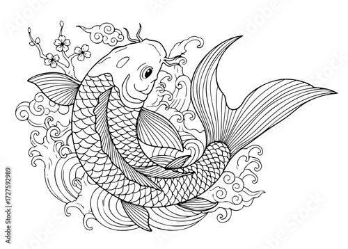 Koi fish tattoo design, koi fish vector illustration
