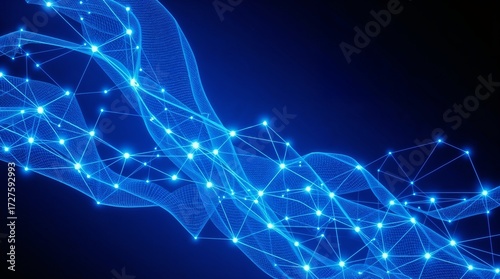 Abstract blue network design with glowing nodes and flowing lines  