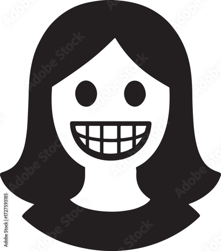 Woman smiling showing teeth, happy expression, positive emotion, cheerful female silhouette