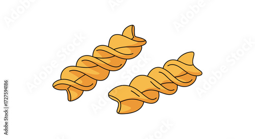 Two delicious fusilli pasta shapes on a white background.