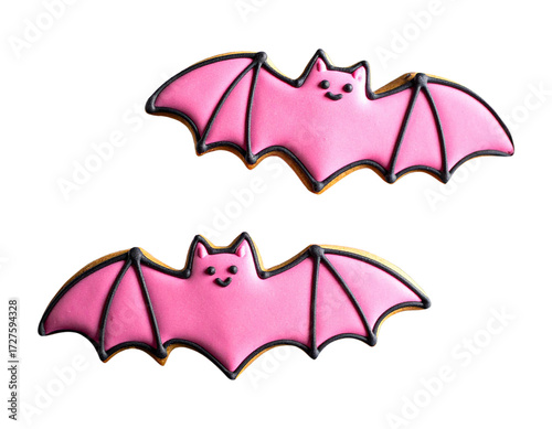 pink Halloween bat cookies isolated on transparent background, png
