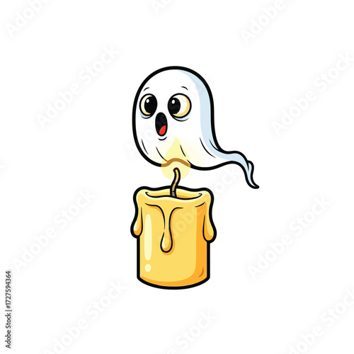 Cute ghost emerging from a candle isolated on white background