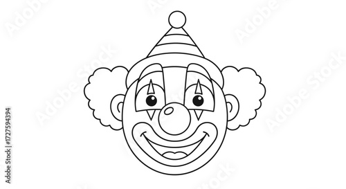A simple outline drawing of a happy clown's face.