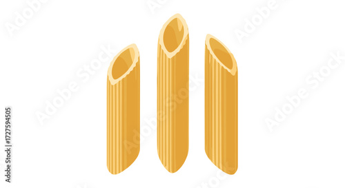 Three golden penne pasta tubes standing tall and proud.