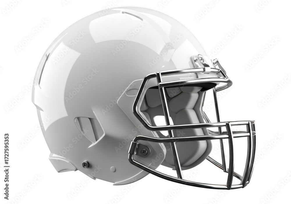 Fototapeta premium Glossy white american football helmet with silver facemask isolated on transparent background