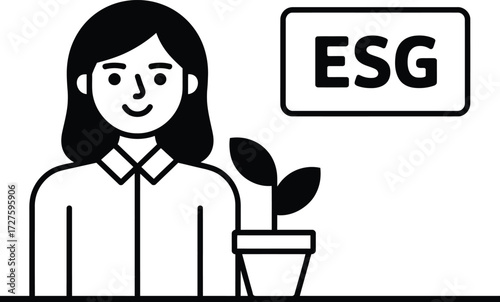 Esg environmental social governance woman and plant for sustainable business