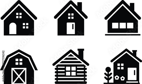 Simple Home Icons: A collection of minimalist home icons, perfect for architectural design, real estate, or concept graphics. Depicting diverse styles for broad creative usage.