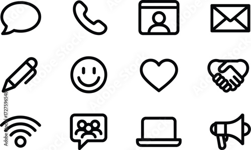 Iconography: A visually clear assortment of icons represents a variety of core digital interaction symbols to communicate with each other.