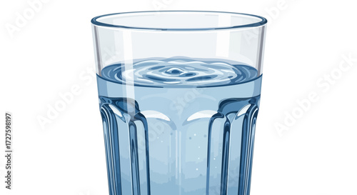 A clear glass filled with cool, refreshing water, showing ripples on the surface and bubbles within, isolated on a white background