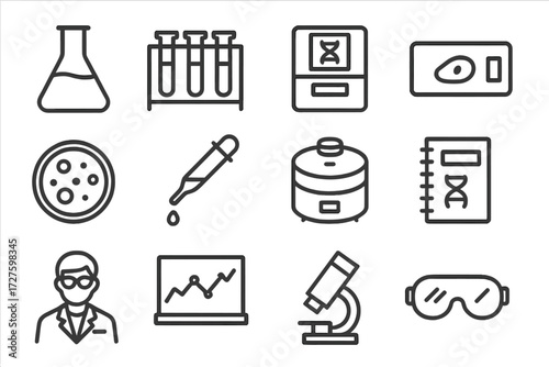 Flask petri research icon vector sequencing goggles biology icons safety dna microscope