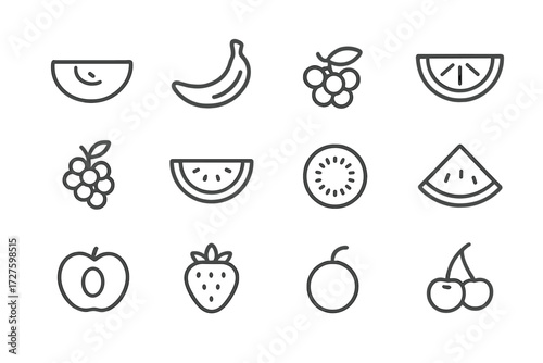 Strawberry cluster icons fruit melon vector breakfast slice icon grapes wedge cherry