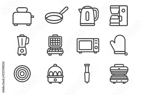 Mitt pan breakfast milk vector blender sandwich toaster iron burner appliance icon