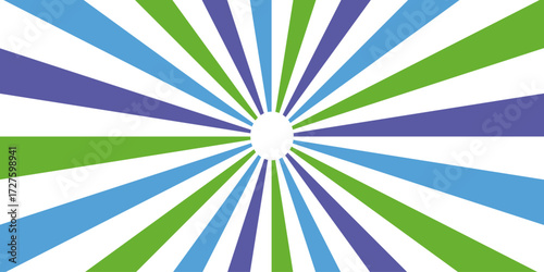 Vector geometric abstract blue cartoon, poster wallpaper. diagonal fabric radial summer sunshine. reminiscent of circus themes. Green and white twisted swirl. Spiral radial striped backdrop.