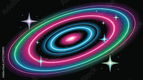 Cosmic Galaxy with Star and Neon Planet Background Illustration