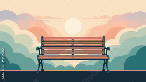 Park Bench At Sunrise Peaceful Nature Scene