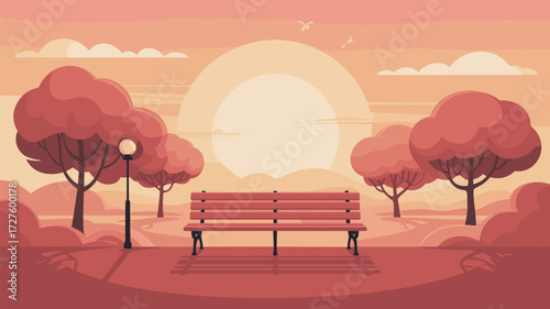 Park Bench Sunset Tranquil Scenery Natural Setting