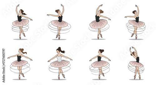 Collection of Eight Ballet Dancers in Various Poses.